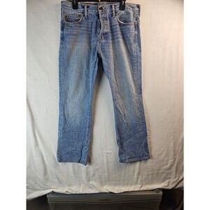 Abercrombie & Fitch Mens Straight Leg Jeans Light Wash Button Fly 33x32 Blue